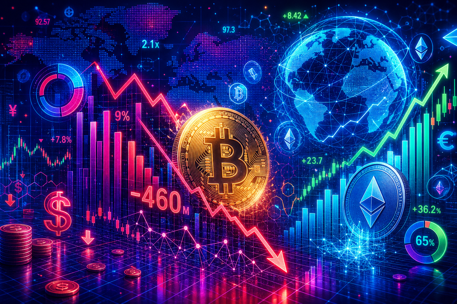 Bitcoin ETFs Face $460M Exodus While Ethereum Funds Flourish