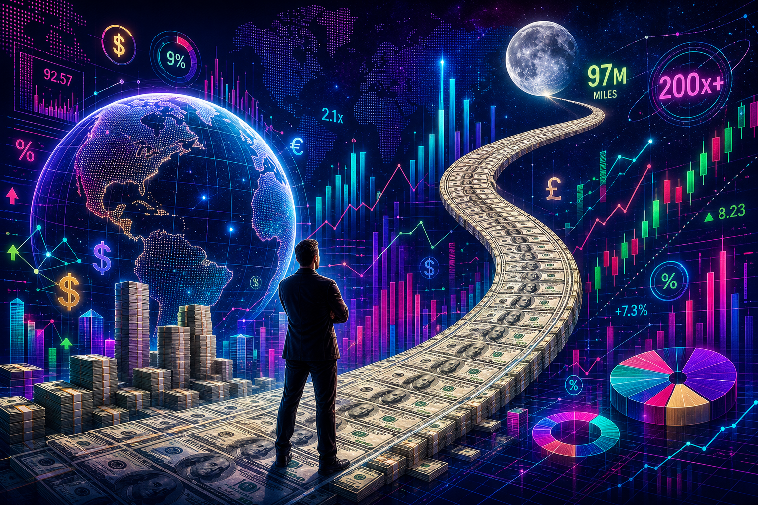 Elon’s wealth: 1 trillion dollar bills would stretch 97 million miles, to the moon and back over 200x