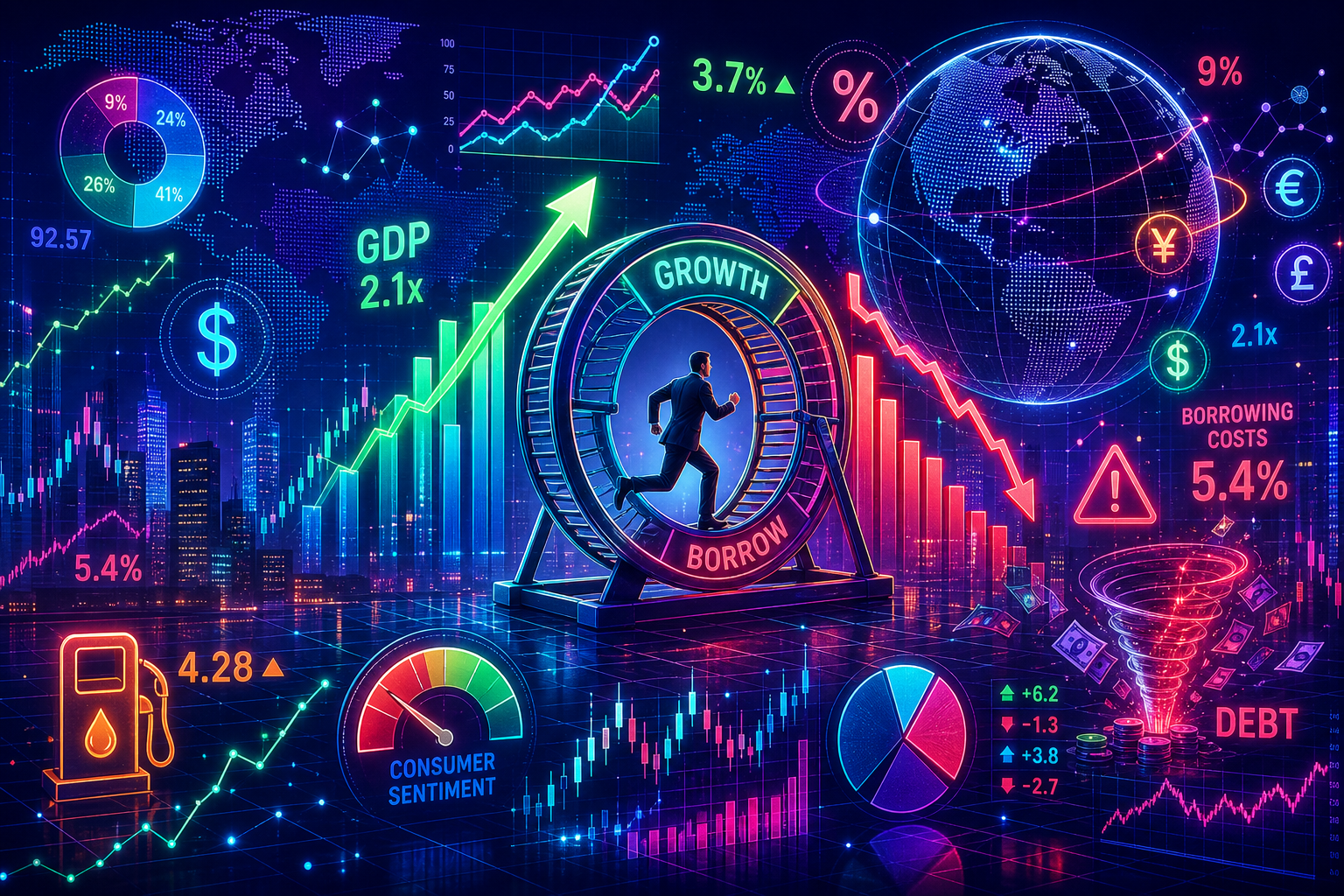 The U.S. economy is running hot and stuck on a hamster wheel as GDP growth must outpace borrowing costs—or else get sucked into a debt spiral