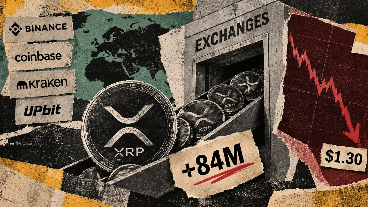 84 million XRP added to exchange wallets as price slipped toward $1.30