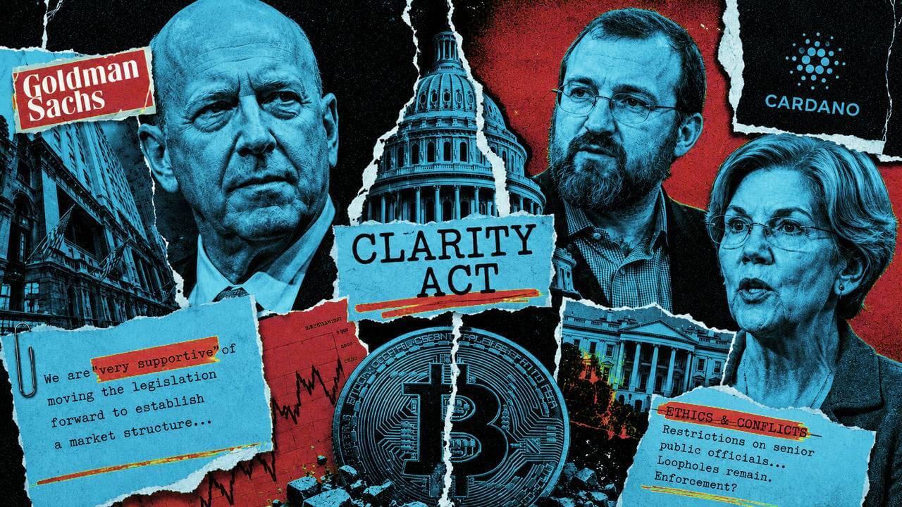 CLARITY Act splits Wall Street and crypto as Goldman Sachs breaks with banks and Charles Hoskinson backs Warren