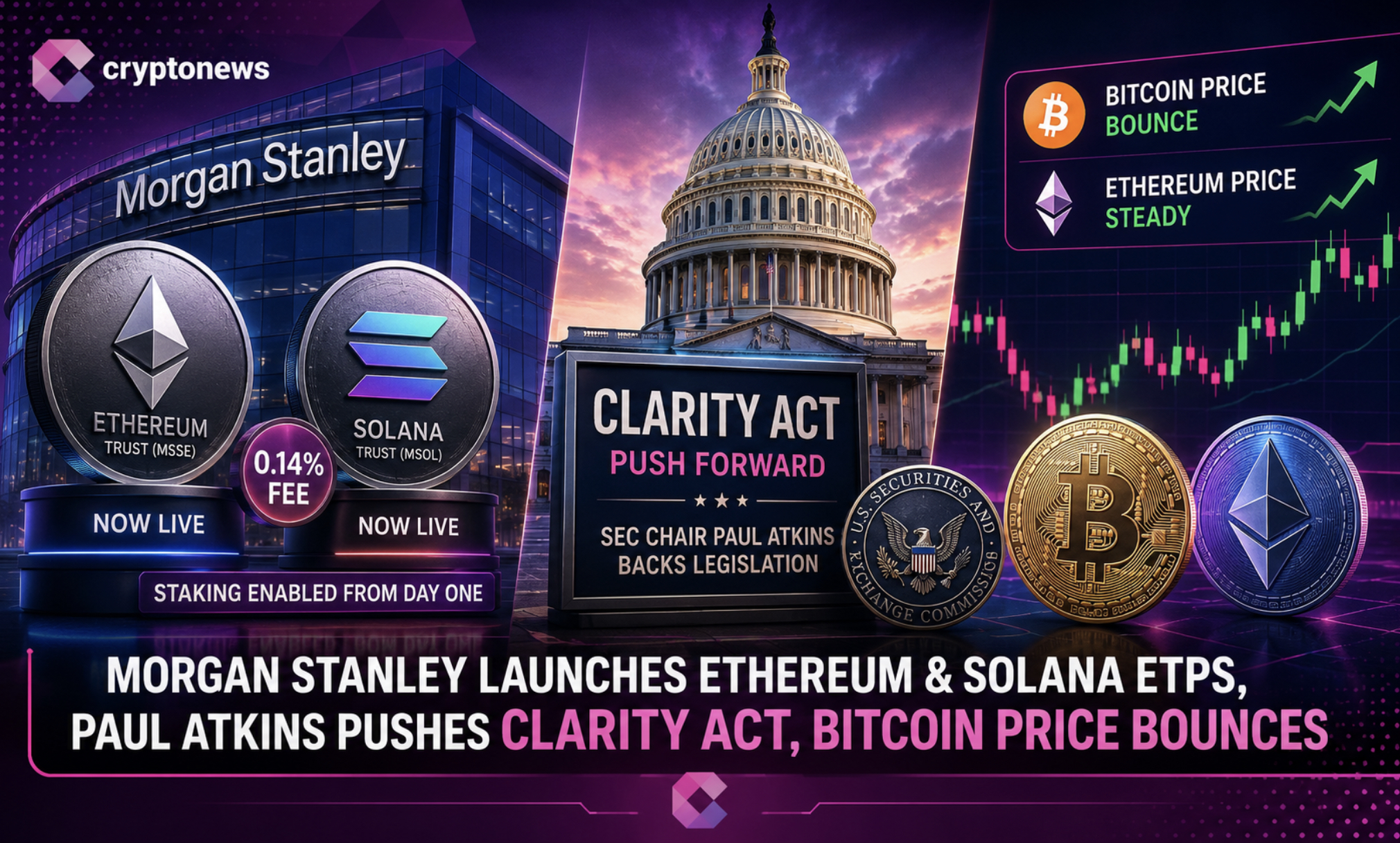 Crypto News, July 29: Morgan Stanley Launches Ethereum and Solana ETPs, Paul Atkins Pushes Clarity Act, Bitcoin Price Bounces